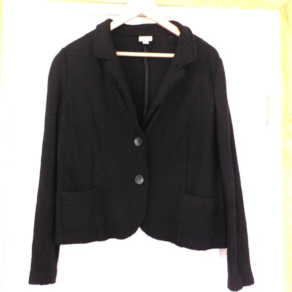 J Jill Wool Blend Button Up Blazer Jacket Cardigan Classic Career Black Sz Large - Picture 1 of 6